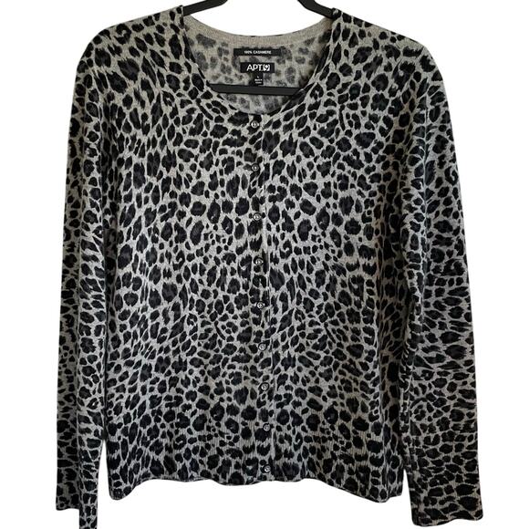 Apt. 9 100% Cashmere Cardigan Sweater Sz L Animal Print Gray Black - Picture 1 of 7